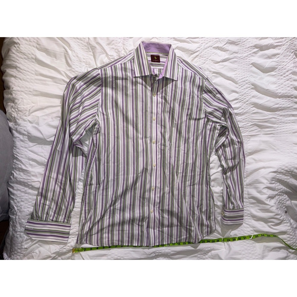 Tailorbyrd Mens XLT Striped Button Down Shirt Purple Green Long Sleeve T05-09